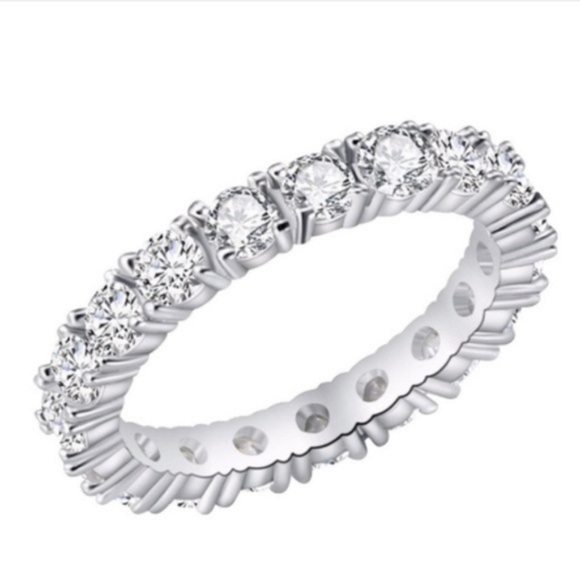 Round Cut Eternity Band/Ring in Silver - Picture 2 of 8